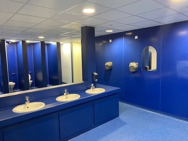 School WC lined with blue PVC